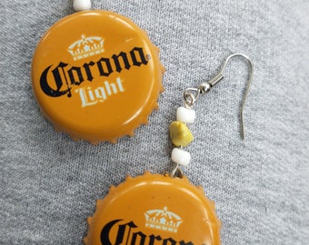 Corona Light Bottle Cap Earrings Crown Orange w/yellow stones