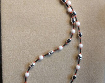 Skull and White Glass Bead Necklace