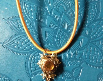 Amber & Rhinestones Key Pendant Necklace