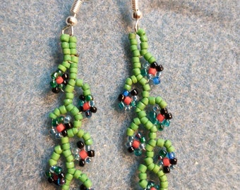 Orange and Yellow Glass Bead Vine Earrings