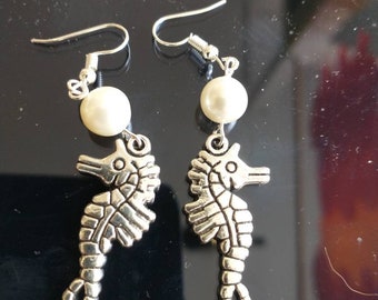 Seahorse and Pearl earrings