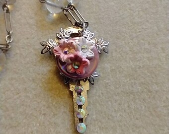 Roze Bloemen Key Hanger Ketting