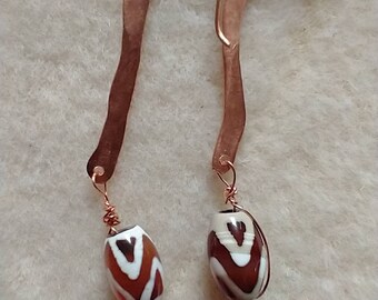 Recycled Hammered Copper  and Tribal Glass Beads