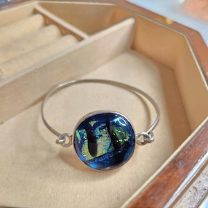 Sterling Silver Dichroic Glass Hinge Bracelet Sz Small