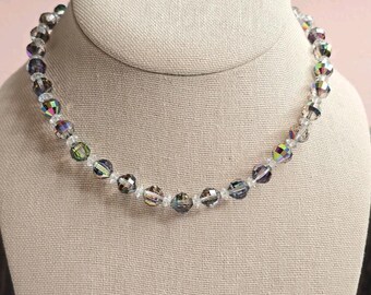 Vintage Laguna Crystal Bead Necklace Blue Aurora Borealis