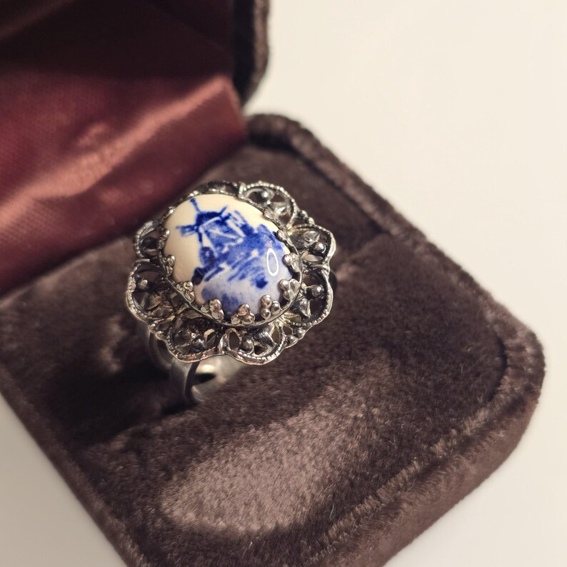 Vintage Blue Delft Ring, Windmill Ring, Porcelain Ring ,cameo Ring - Etsy