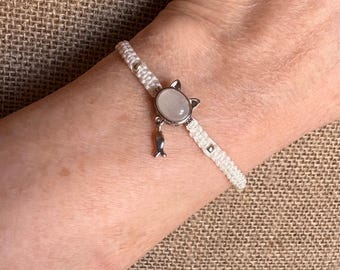 Moonstone Cat Bracelet, Hand Woven, Natural Gemstone