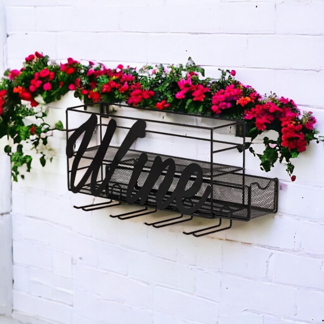 Wall Engraved Rack Elegant Wall-mounted Iron Art Wine Rack With Engraved Letters for Home ...