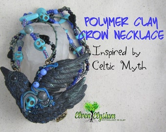 DIY Polymer Clay and Glass Bead Crow Necklace PDF Tutorial by Elven Elysium