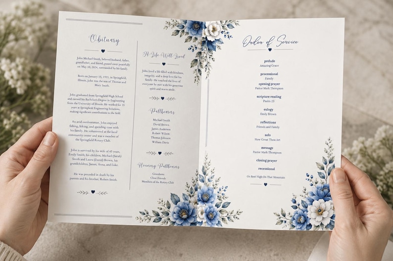 Funeral Program Template, Editable Canva Obituary Template, 4 Page Memorial Program, Instant Download, Printable Celebration of Life image 7