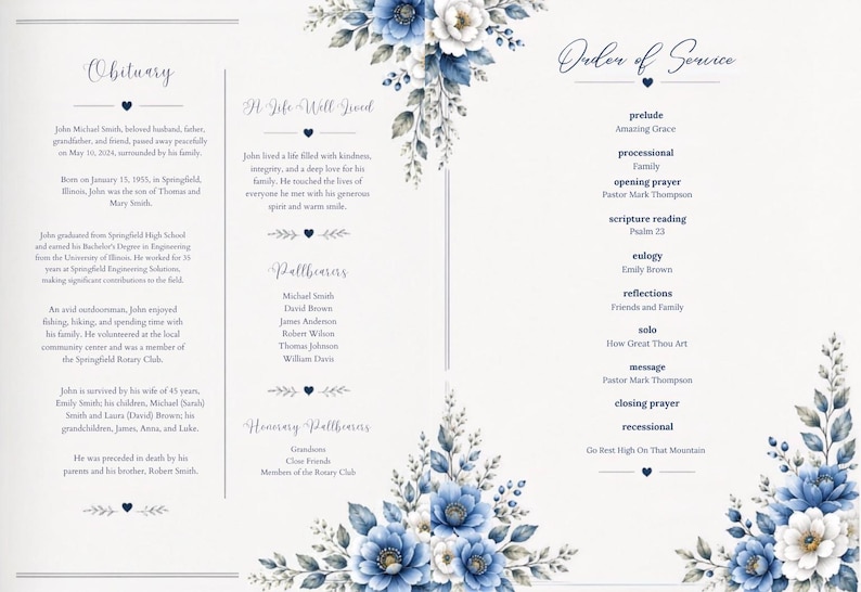 Funeral Program Template, Editable Canva Obituary Template, 4 Page Memorial Program, Instant Download, Printable Celebration of Life image 8