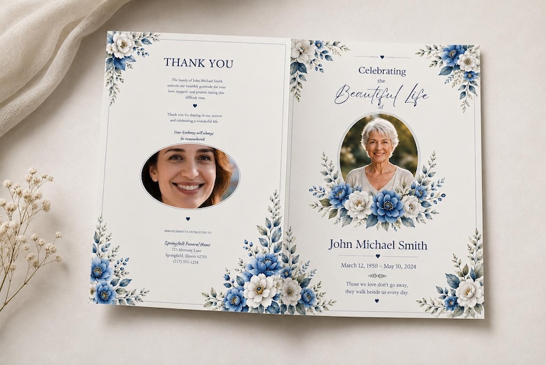 Funeral Program Template, Editable Canva Obituary Template, 4 Page Memorial Program, Instant Download, Printable Celebration of Life image 6