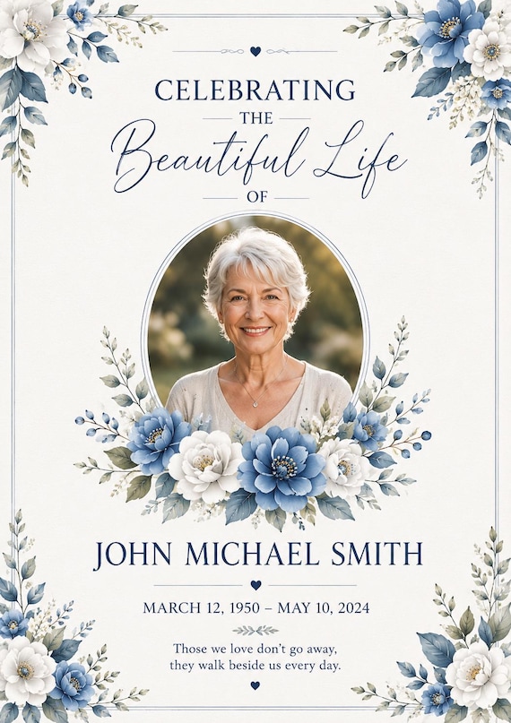 Obituary Template, 4 page Funeral Program.