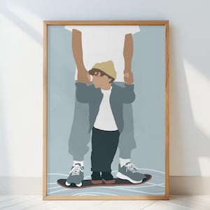 Stampa artistica padre-figlio – Illustrazione di skateboard – Arte minimalista per bambini su carta Hahnemühle – Arte moderna per famiglie