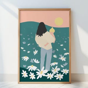 Stampa artistica mamma e bambino – Illustrazione minimalista di un bambino – Vicinanza e amore su Hahnemühle – Poster madre-bambino senza cornice