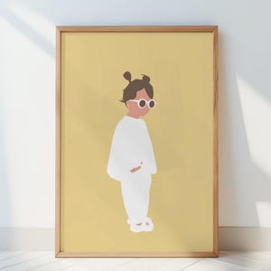 Stampa artistica LOLA – illustrazione di una bambina in giallo – stampa estiva per la cameretta dei bambini su carta Hahnemühle