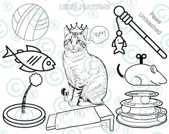 Dibujo para colorear imprimible con temática de gato: Lindo gatito individual (descarga instantánea)