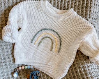 Hand Embroidered Rainbow Baby Sweater | Keepsake Gift