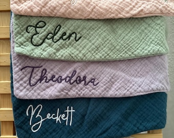 Hand Embroidered Baby Name Bib - chain stitch