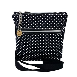 Polka Dot Black & White Double Zip Crossbody Handbag, Shoulder Bag, Gift for Girlfriend, Gift for Friend, Christmas Gift, Rockabilly 1950's
