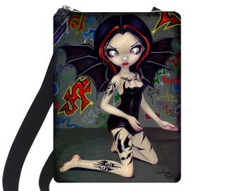 Bat Tattoos Fantasy Art Essentials Grab & Go Crossbody Shoulder Bag, Gift for Friend, Christmas Gift, Jasmine Becket-Griffith Art, Goth Art