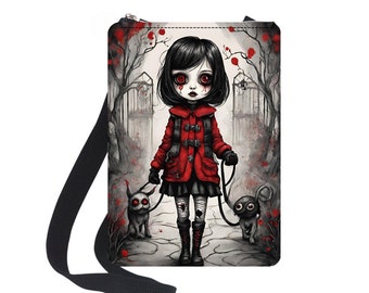 Walking the Monsters Fantasy Art, Cute Essentials Grab & Go Crossbody Handbag, Shoulder Bag, Gift for Girlfriend, Christmas Gift, Goth Gift