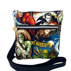 Hollywood Horror Monster Movies Double Zip Crossbody Handbag, Shoulder Bag, Gift for Girlfriend, Goth Bag, Horror Lovers Gift, Halloween image 1