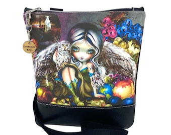 Silent Wisdom Fantasy Art, Cute Crossbody Handbag, Shoulder Bag, Gift for Girlfriend Goth Bag, Goth Gift, Jasmine Becket-Griffith Artwork