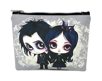 Cute Goth Couple Cosmetics Bag, Wash Bag, Handbag Organiser, Travel Bag, Passport Holder, Stocking Filler, Gift for Friend, Storage Bag