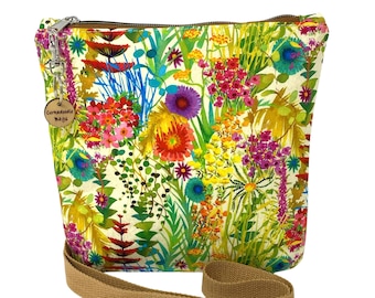 Liberty Tresco Tana Lawn Colourful Flowers Crossbody Handbag, Shoulder Bag, Christmas Gift, Gift for Mum, Xmas, Gift for Her, Garden Lovers