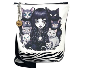 The Cat Whisperer Fantasy Art, Cute Crossbody Handbag, Shoulder Bag, Gift for Girlfriend, Goth Bag, Goth Gift, Cat Lovers, Christmas Gift