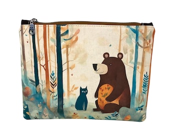 The Bear and the Cat Cosmetics Bag, Wash Bag, Handbag Organiser, Travel Bag, Passport Holder, Stocking Filler, Gift for Mum, Gift for Friend