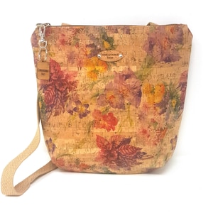 Cork Leather Floral Vegan Eco Friendly Handbag Purse, Gift for Her, Cork Purse, Vegan Leather, Green Ideas