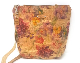 Cork Leather Floral Vegan Eco Friendly Handbag Purse, Gift for Her, Cork Purse, Vegan Leather, Green Ideas