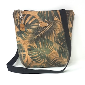 Bolso de mano ecológico vegano con hojas de jungla de cuero de corcho, regalo para ella, monedero de corcho, cuero vegano, bolso de verano, regalo para mamá