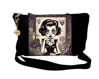 Rockabilly Style Fright Night Gothic Fantasy Art, Crossbody Handbag, Shoulder Bag, Gift for Girlfriend, Goth Bag, Goth Gift, Christmas Gift