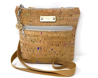 Cork Leather Rainbow Fleck Vegan Eco Friendly Crossbody Handbag, Gift for Her, Cork Purse, Vegan Leather, Green Ideas, Summer Bag