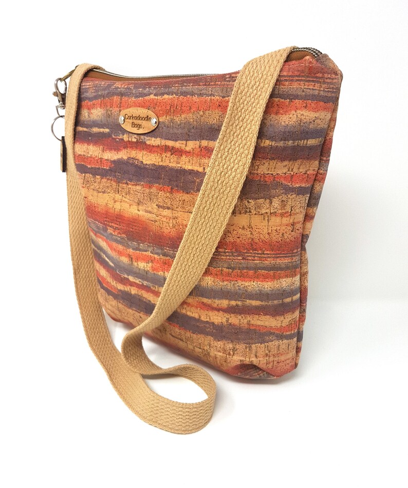 Cork Leather Striped Vegan Eco Friendly Handbag Purse, Gift for Her