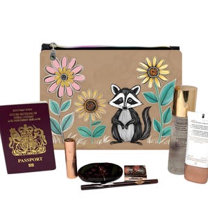 Cosmeticatas wasbeer en bloemen, toilettas, opberger handtas, reistas, paspoorthouder, cadeau voor moeder, leuke tas, make-uptas