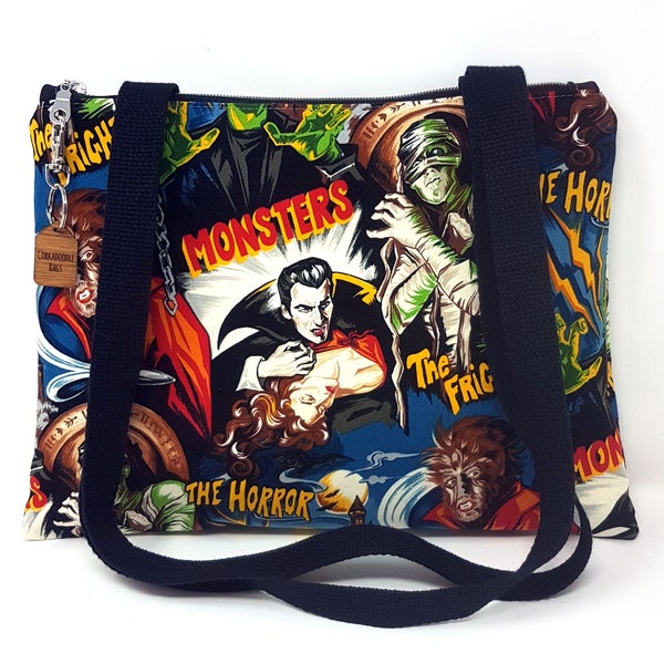 Hollywood Horror Monster Movies Handbag, Shoulder Bag, Goth Bag, Movie Monsters Purse, Halloween