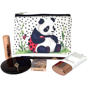 Bolsa de cosméticos Panda e Joaninha de bolinhas, bolsa de maquiagem, porta-cartões, bolsa com zíper, presente para ela, dia das mães, organizador de bolsas