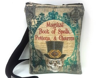 Magic Spells Book Cover Essentials Handbag, Potions & Spells Book, Gothic Bag, Steampunk, Grab and Go Bag, Small Bag