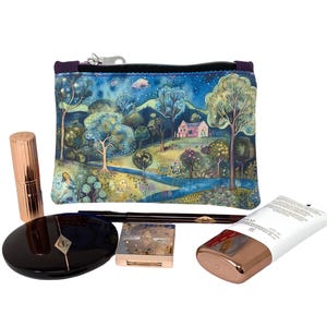 Borsa per cosmetici con scena di campagna stravagante, astuccio per il trucco, astuccio piccolo, borsa con cerniera, regalo per lei, festa della mamma, organizer per borse