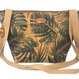 Bolso de mano ecológico vegano de cuero de corcho con hojas de jungla verde, regalo para ella, bolso de corcho, cuero vegano, ideas ecológicas, regalo de cumpleaños