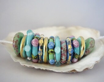 13 Disc Beads Handmade Lampwork