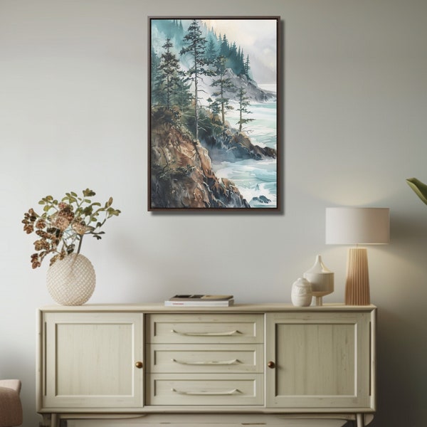 Pacific Coast, West Coast, Misty Morning, Ocean Waves, Water Color, Water Painting, Watercolor Landscape, Watercolorpainting, Pine Tree