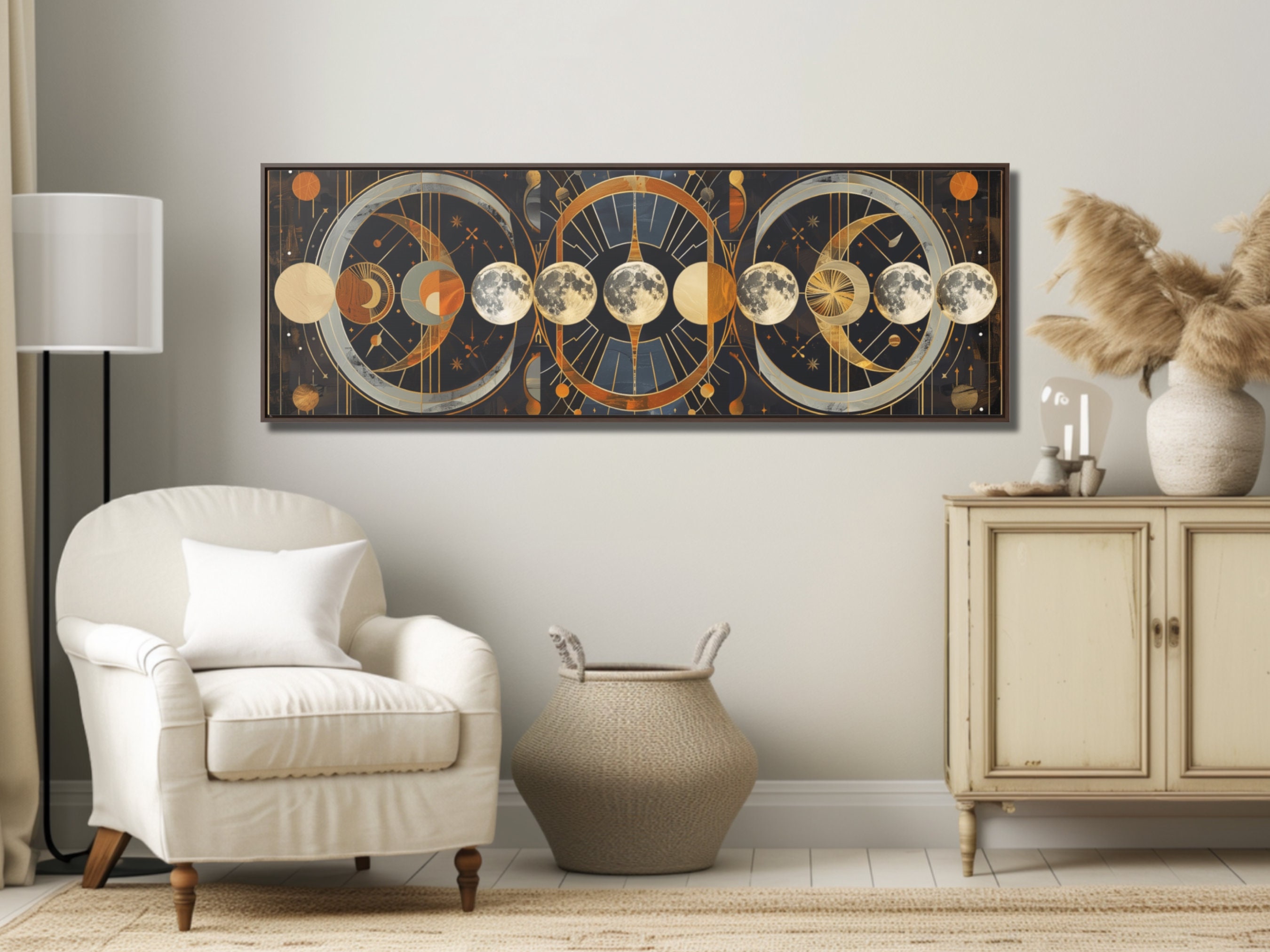 Moon Phases, Art Deco Framed Wall Art Canvas, Moon Phases Calendar ...