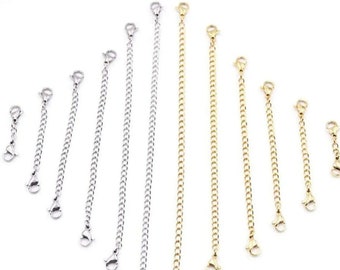Extensión extensora de cadena con clip de langosta doble chapada en plata y oro para collar, pulsera o tobillera