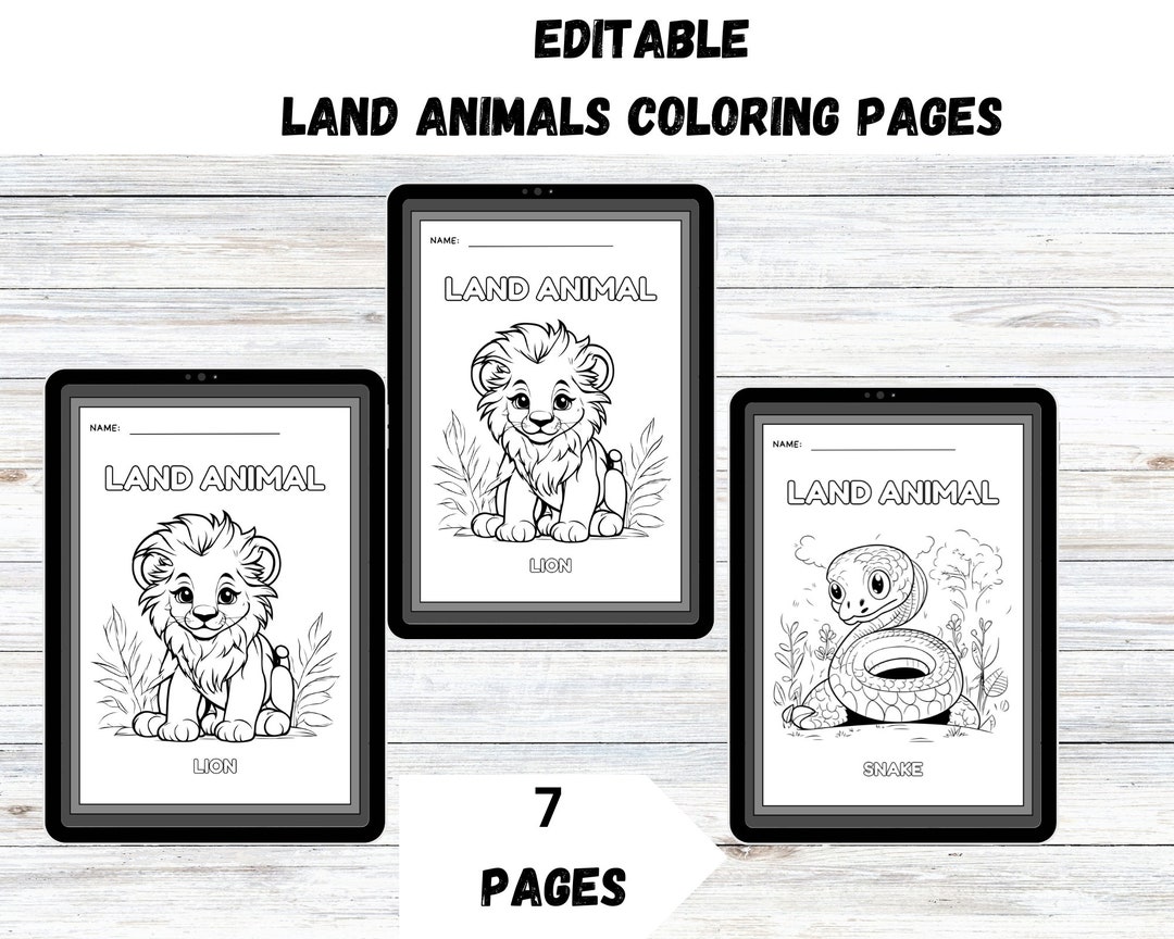 Land Animals Coloring Pages Activity Worksheet Set for Kids Printable