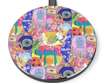 Am Israel Chai Wireless Charger Jewish Gift Collage Art Digital Art Gift Hamsa Star of David Evil Eye